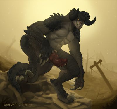 Deathclaw
art by tojo-the-thief
Keywords: videogame;fallout;lizard;reptile;deathclaw;male;anthro;solo;penis;spooge;tojo-the-thief