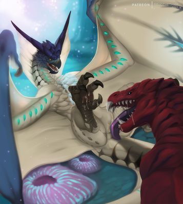 Legiana and Odogaron
art by tojo-the-thief
Keywords: videogame;monster_hunter;dragon;wyvern;dinosaur;theropod;tyrannosaurus_rex;trex;legiana;odogaron;feral;oral;tojo-the-thief