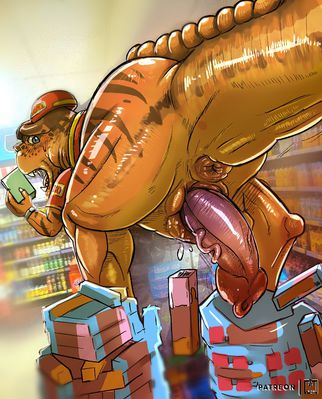 TRex Mart
art by tokenworks
Keywords: dinosaur;theropod;tyrannosaurus_rex;trex;male;anthro;solo;penis;meme;humor;tokenworks