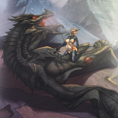 Alduin and Khajiit
art by tophatharry
Keywords: videogame;skyrim;dragon;wyvern;alduin;male;feral;furry;feline;khajiit;female;anthro;breasts;M/F;penis;cowgirl;macro;tojo-the-thief