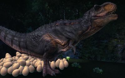TRex Enjoying Egg Laying
art by halodragon117
Keywords: dinosaur;theropod;tyrannosaurus_rex;trex;female;feral;solo;egg;oviposition;cgi;halodragon117