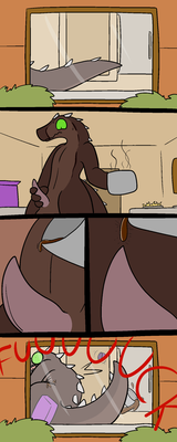 Hot Chocolate 2
art by trout
Keywords: comic;dinosaur;theropod;baryonyx;male;anthro;solo;penis;closeup;trout