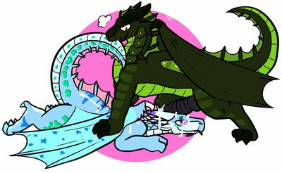Messy Fun (Wings_of_Fire)
art by trout
Keywords: wings_of_fire;seawing;icewing;hybrid;dragon;dragoness;male;female;feral;M/F;penis;oral;spooge;trout