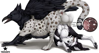 Faunoiphilia and Milkyway
art by truegrave9
Keywords: gryphon;male;feral;furry;canine;female;anthro;breasts;M/F;penis;from_behind;vaginal_penetration;internal;spooge;truegrave9