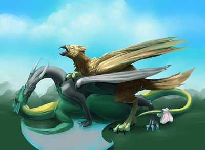 Joining In
art by tryst_entangled
Keywords: dragon;dragoness;gryphon;male;female;feral;M/F;threesome;from_behind;tryst_entangled