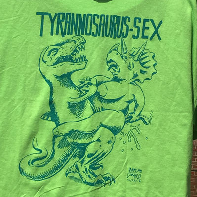 Tyrannosaurus Sex
unknown creator
Keywords: dinosaur;theropod;tyrannosaurus_rex;trex;ceratopsid;triceratops;male;female;anthro;breasts;M/F;apron;spooge;suggestive;tshirt