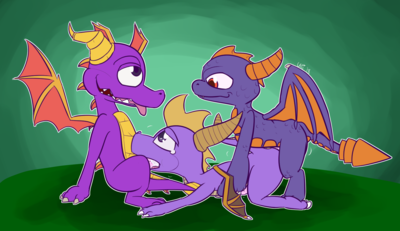 Spyro Threesome
art by ultilix
Keywords: videogame;spyro_the_dragon;dragon;spyro;male;anthro;M/M;threeway;spitroast;penis;from_behind;oral;anal;spooge;ultilix