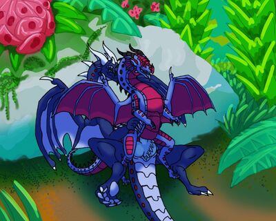 Happy Hatchday 1 (Wings_of_Fire)
art by universaldragon
Keywords: wings_of_fire;icewing;rainwing;hybrid;dragon;dragoness;male;female;feral;M/F;penis;reverse_cowgirl;vaginal_penetration;universaldragon