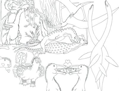 Valentine Dinos 2013
art by roukaryu
Keywords: dinosaur;theropod;majungasaurus;pterodactyl;nyctosaurus;elasmosaurus;male;female;feral;M/F;from_behind;missionary;roukaryu