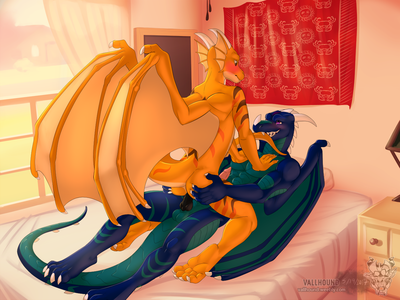 Drakes in Bed
art by vallhund
Keywords: dragon;male;feral;M/M;penis;cowgirl;anal;vallhund