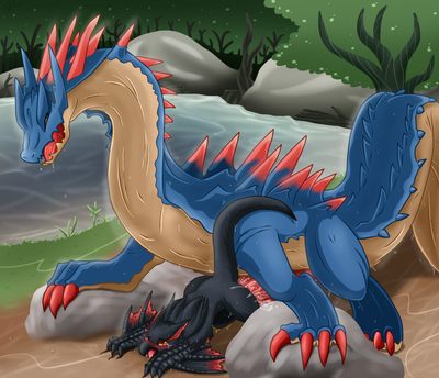 Lagiacrus and Nargacuga Mating
art by vavacung
Keywords: videogame;monster_hunter;dragon;dragoness;wyvern;lagiacrus;nargacuga;male;female;feral;M/F;penis;from_behind;macro;spooge;vavacung