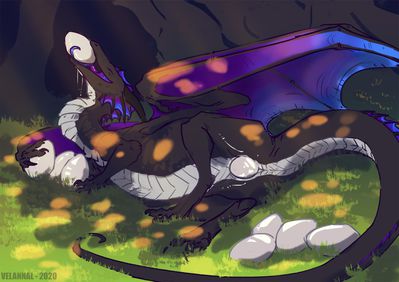 Eggy In, Eggy Out
art by velannal
Keywords: dragoness;female;feral;solo;egg;oviposition;vagina;velannal