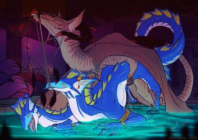 Sieze the Barbels
art by velannal
Keywords: dragon;dragoness;hydra;male;female;feral;M/F;from_behind;suggestive;velannal