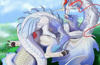 Velkhana Mating
art by velkhana4396
Keywords: videogame;monster_hunter;velkhana;dragon;dragoness;male;female;feral;M/F;penis;missionary;vaginal_penetration;velkhana4396
