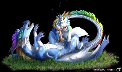 Tamed Dragon (Wings_of_Fire)
art by vensart and NashedPotatoes
Keywords: wings_of_fire;rainwing;furry;canine;wolf;hybrid;dragon;male;feral;M/M;penis;missionary;anal;orgasm;masturbation;ejaculation;spooge;vensart;NashedPotatoes