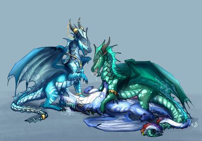 Turtle Threeway (Wings_of_Fire)
art by vensart
Keywords: wings_of_fire;seawing;rainwing;turtle;dragon;male;feral;M/M;threeway;spitroast;penis;cowgirl;anal;oral;spooge;vensart