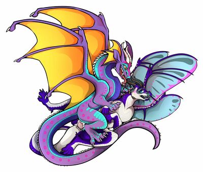 Rainwing Rides a Silkwing (Wings_of_Fire)
art by vulpeh
Keywords: wings_of_fire;rainwing;silkwing;dragon;dragoness;male;female;feral;M/F;penis;cowgirl;vaginal_penetration;spooge;vulpeh