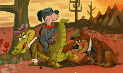 Wally Gator Threesome
art by astronautilus
Keywords: crocodilian;alligator;furry;ursine;bear;canine;dog;wally_gator;huckleberry_hound;yogi_bear;male;anthro;M/M;threeway;penis;masturbation;anal;fisting;astronautilus