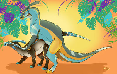 Parasaurolophus Mating
art by wanderlustdragon
Keywords: dinosaur;hadrosaur;parasaurolophus;male;female;feral;M/F;from_behind;suggestive;wanderlustdragon