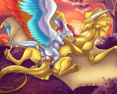 Sunset Lovers
art by wanderlustdragon
Keywords: dragon;dragoness;male;female;feral;M/F;penis;cowgirl;vaginal_penetration;wanderlustdragon