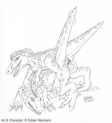 Raptor Domination
art by wanikami
Keywords: dinosaur;theropod;raptor;deinonychus;feral;anthro;M/M;from_behind;anal;spooge;wanikami