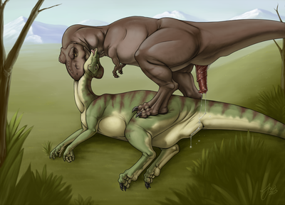 The Hunter's Finale
art by welpeblut
Keywords: dinosaur;theropod;tyrannosaurus_rex;trex;hadrosaur;hypacrosaurus;male;female;feral;M/F;penis;cloaca;spooge;vore;necro;welpeblut