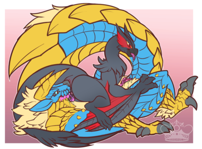 Nargacuga x Zinogre
art by whimsydreams
Keywords: videogame;dragoness;wyvern;nargacuga;zinogre;feral;female;lesbian;oral;vagina;69;spooge;whimsydreams