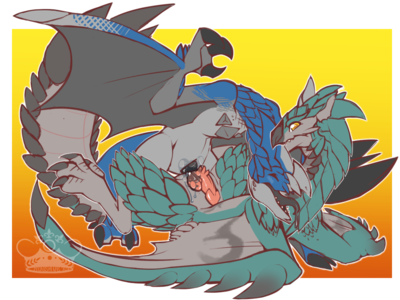 Seregios and Rathalos Mating
art by whimsydreams
Keywords: videogame;monster_hunter;dragon;wyvern;rathalos;seregios;male;feral;M/M;penis;missionary;anal;spooge;whimsydreams