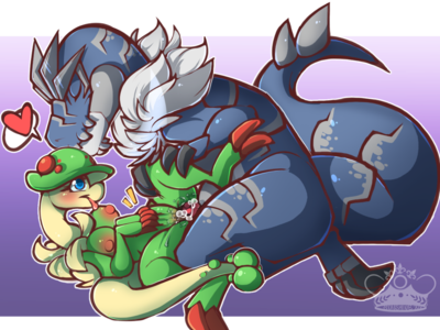 Smooch
art by whimsydreams
Keywords: anime;pokemon;dinosaur;theropod;tyrannosaurus_rex;trex;plant;tyrantrum;brelom;male;female;anthro;breasts;M/F;penis;missionary;spooge;whimsydreams