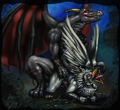 Deihnyx Mounts a Gryphon
art by winddragon
Keywords: dragon;gryphon;male;feral;M/M;penis;anal;from_behind;spooge;winddragon