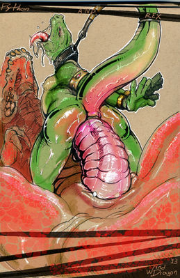 Raptor and Rex Bondage
art by winddragon
Keywords: dinosaur;theropod;raptor;deinonychus;tyrannosaurus_rex;trex;feral;anthro;M/M;penis;cowgirl;bondage;macro;anal;winddragon