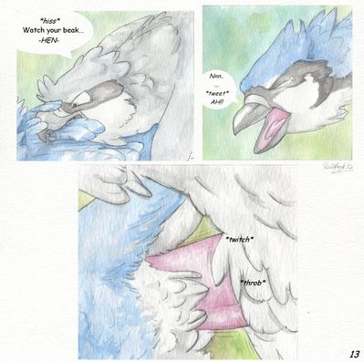 Bird Songs 6
art by windpaw
Keywords: comic;bird;avian;shrike;blue_jay;male;feral;M/M;penis;from_behind;anal;closeup;windpaw