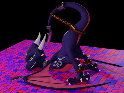 Bound Cynder
art by wingsandfire72
Keywords: videogame;spyro_the_dragon;cynder;dragoness;female;feral;solo;bondage;anthro;vagina;presenting;cgi;wingsandfire72