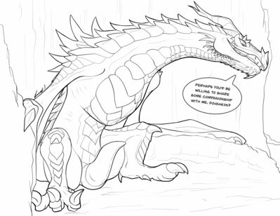 Paarthurnax' Invitation
art by wingz31
Keywords: videogame;skyrim;paarthurnax;dragon;wyvern;male;feral;solo;penis;wingz31