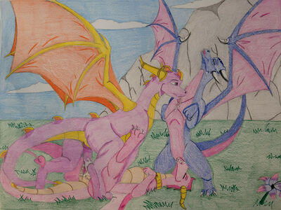 Cynder x Ember x Spyro
art by winterfox08
Keywords: videogame;spyro_the_dragon;cynder;ember;spyro;dragon;dragoness;male;female;feral;M/F;lesbian;threeway;penis;missionary;vaginal_penetration;oral;spooge;winterfox08