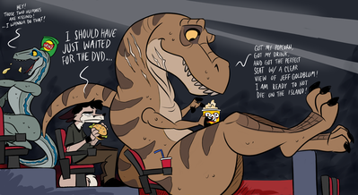 Jurassic Problem
art by wolfjedisamuel
Keywords: jurassic_world;dinosaur;theropod;raptor;deinonychus;tyrannosaurus_rex;trex;furry;canine;blue;male;female;anthro;humor;non-adult;wolfjedisamuel