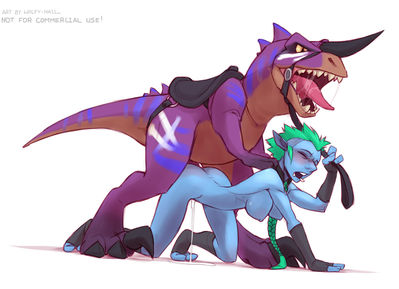 Mounted Troll
art by wolfy-nail
Keywords: videogame;world_of_warcraft;dinosaur;theropod;raptor;feral;troll;woman;female;M/F;bondage;penis;from_behind;spooge;wolfy-nail