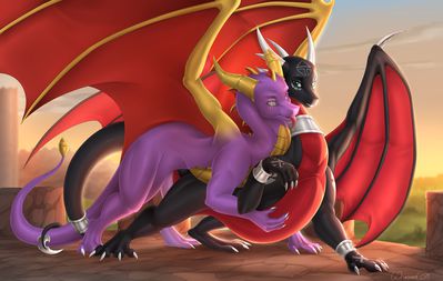 Sunset
art by wrappedvi
Keywords: videogame;spyro_the_dragon;dragon;dragoness;spyro;cynder;male;female;feral;M/F;romance;non-adult;wrappedvi