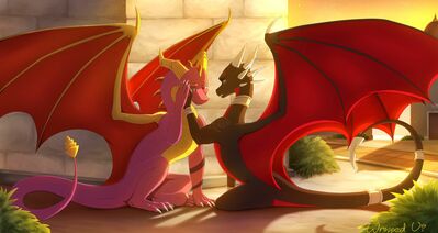 What's Wrong With You?
art by wrappedvi
Keywords: videogame;spyro_the_dragon;spyro;cynder;dragon;dragoness;male;female;feral;non-adult;wrappedvi