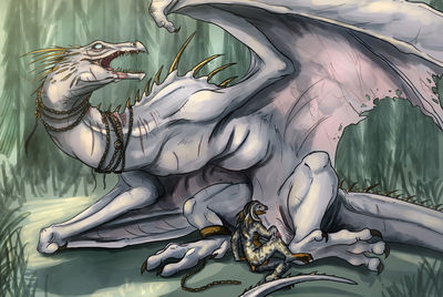 Wyvern Pleasured
art by syrinoth
Keywords: dragoness;wyvern;female;feral;anthro;breasts;lesbian;vagina;fisting;macro;masturbation;spooge;syrinoth;wkar