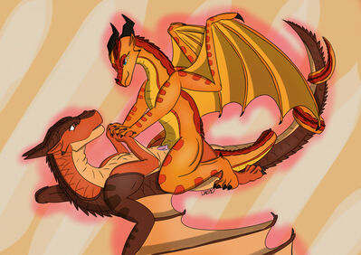 Peril Riding Clay (Wings_of_Fire)
art by xenopony456
Keywords: wings_of_fire;mudwing;skywing;clay;peril;dragon;dragoness;male;female;feral;M/F;penis;cowgirl;vaginal_penetration;spooge;xenopony456