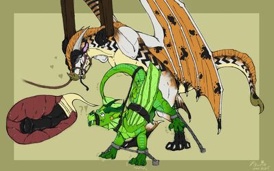 Chained Capture (Wings_of_Fire)
art by xfaunengoldx
Keywords: wings_of_fire;sandwing;leafwing;rainwing;hybrid;dragon;male;feral;M/M;bondage;penis;from_behind;anal;internal;xfaunengoldx