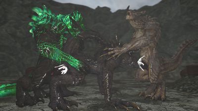 Deathclaw Spitroast
art by xkax
Keywords: videogame;fallout;reptile;lizard;deathclaw;male;anthro;M/M;threeway;spitroast;penis;from_behind;oral;anal;spooge;cgi;xkax