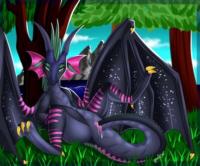 Alone In The Forest (Wings_of_Fire)
art by xmagickx
Keywords: wings_of_fire;rainwing;nightwing;hybrid;dragoness;female;feral;solo;tailplay;masturbation;vaginal_penetration;spooge;xmagickx