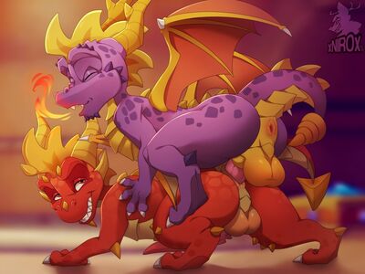 Spyro and Flame Having Sex
art by xnirox
Keywords: videogame;spyro_the_dragon;spyro;flame;dragon;male;feral;M/M;penis;from_behind;anal;xnirox