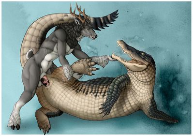 Interior Crocodile
art by xredwing
Keywords: crocodilian;crocodile;furry;cervine;deer;male;feral;anthro;penis;missionary;cloacal_penetration;spooge;xredwing