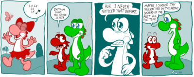 Hot Sister
art by shmorky
Keywords: comic;yoshis_island;dinosaur;theropod;yoshi;male;female;anthro;incest;humor;shmorky