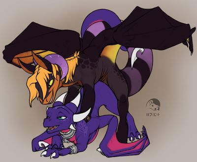 Fun With Cynder 1
art by yojek163
Keywords: videogame;spyro_the_dragon;dragon;dragoness;cynder;male;female;anthro;M/F;from_behind;yojek163