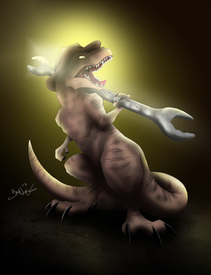 Dusty
art by yukilapinbn
Keywords: dinosaur;theropod;tyrannosaurus_rex;trex;male;feral;anthro;solo;humor;non-adult;yukilapinbn