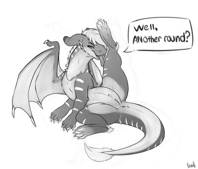Another Round?
art by yurusa
Keywords: dragoness;female;feral;solo;vagina;presenting;spooge;yurusa